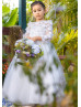 Off Shoulder White 3D Flowers Appliques Flower Girl Dress